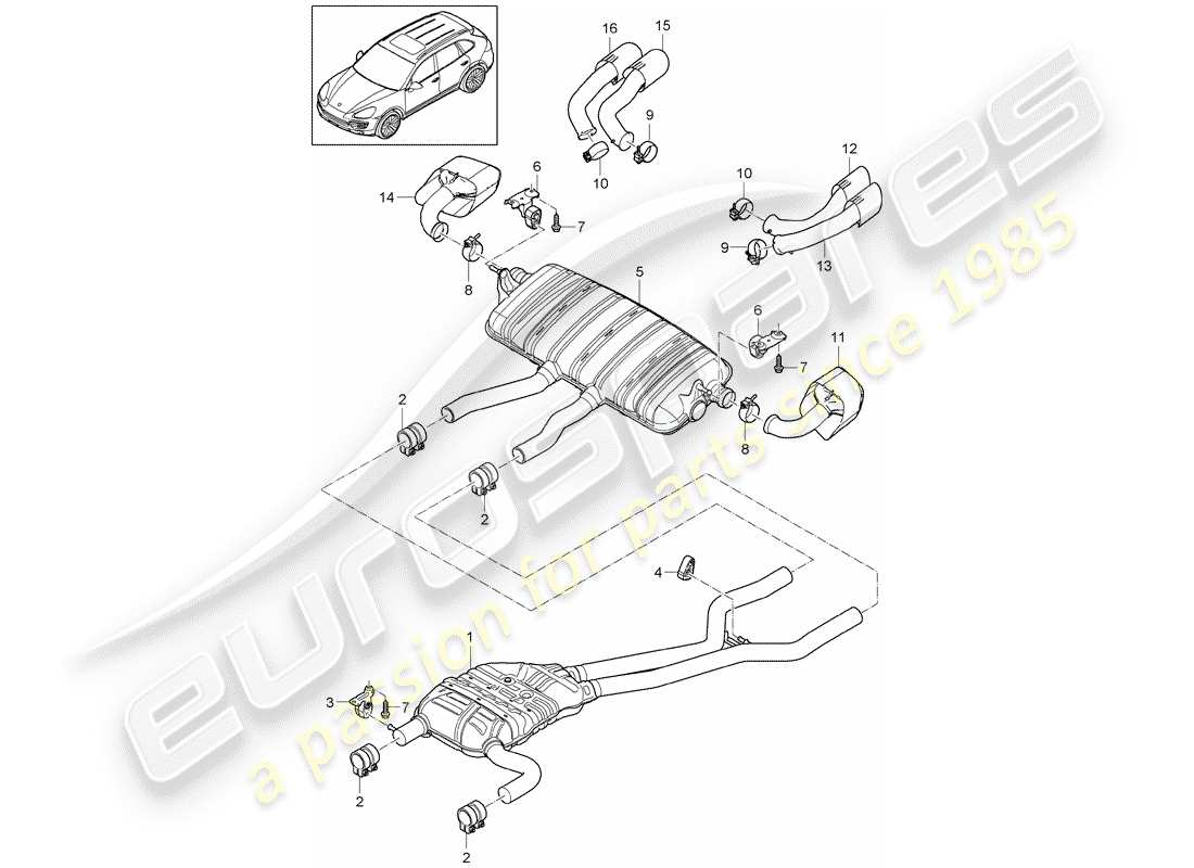 porsche 2011 (cayenne e2 92a) exhaust system part diagram