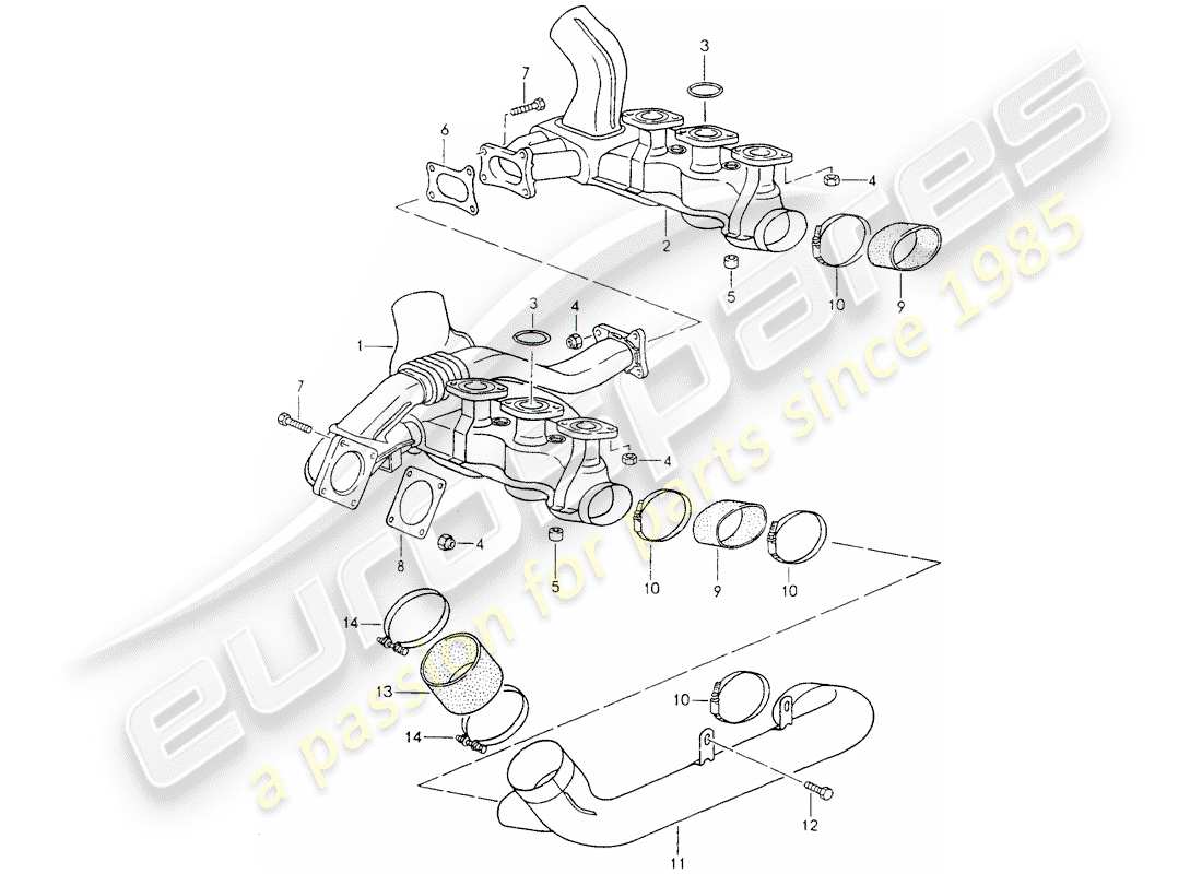 porsche 1994 (964) exhaust system - heater core parts diagram
