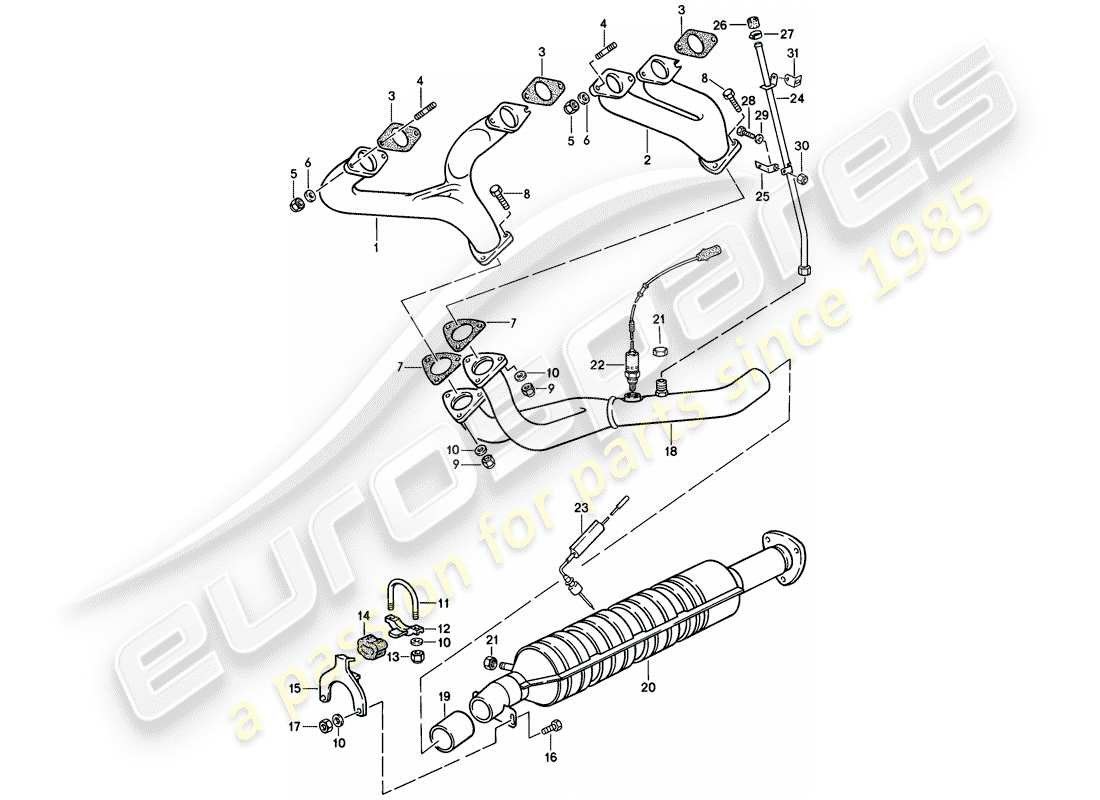 porsche 1982 (944) exhaust system - catalyst - (j) parts diagram