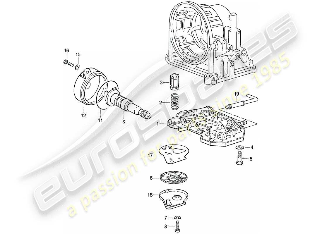 porsche 1990 (944) valve body - oil strainer - governor - for - automatic transmission - d >> - mj 1989 part diagram