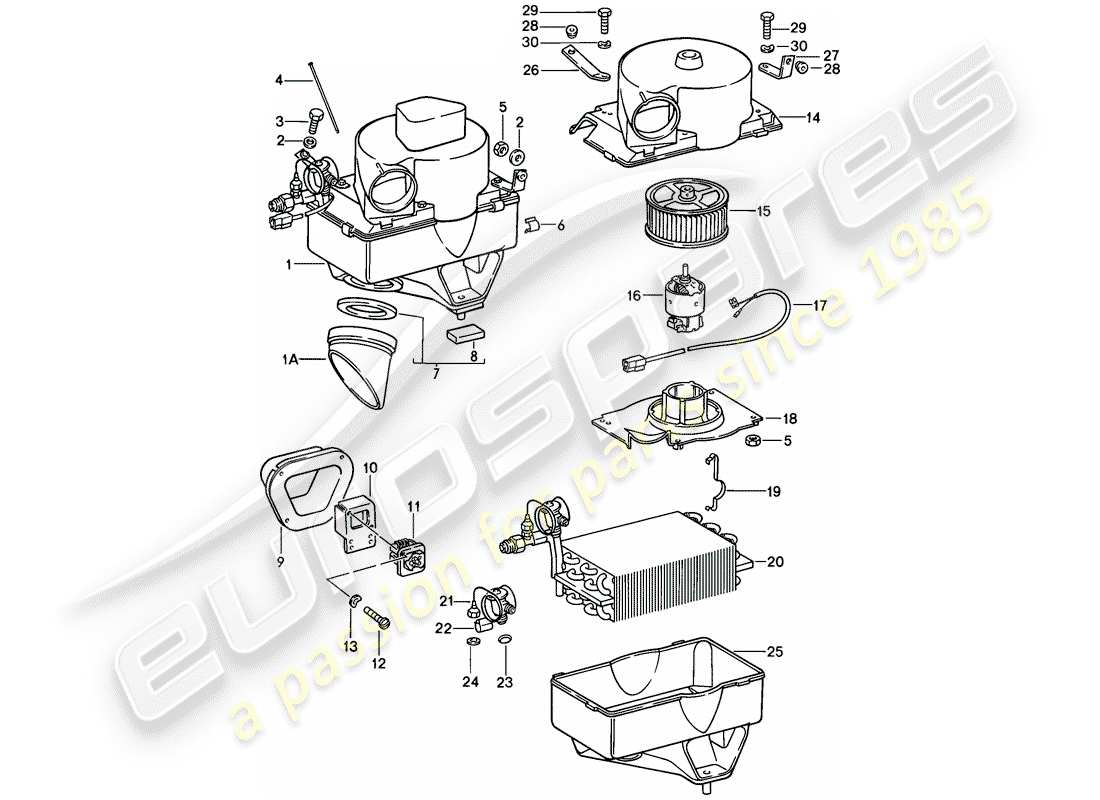 porsche 1985 (911) air conditioner - evaporator housing - single parts part diagram