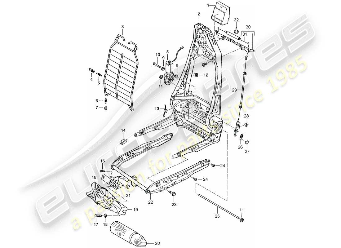 porsche 2004 (996 turbo / gt2) frame for seat - frame - backrest part diagram