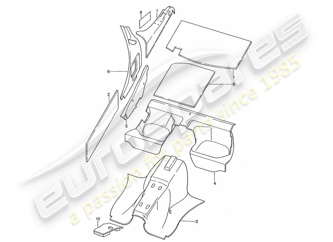 porsche 1991 (928) body shell - sound absorbers part diagram