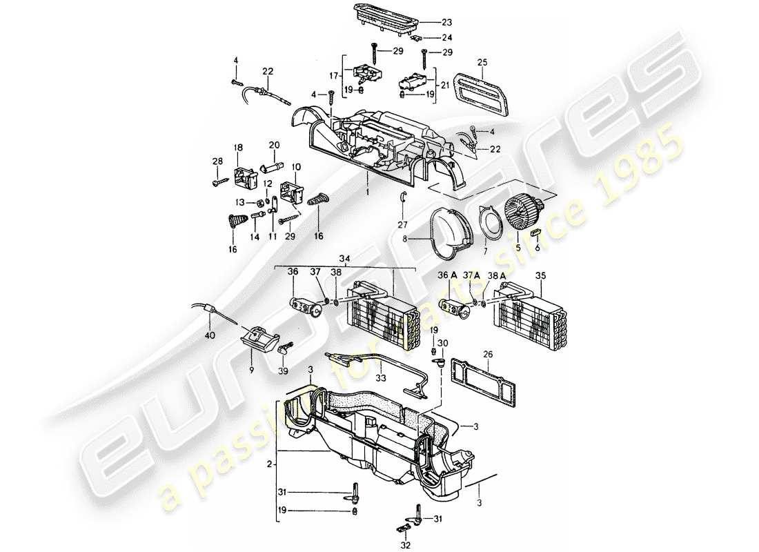 porsche 1989 (964) heater - air conditioner - single parts part diagram