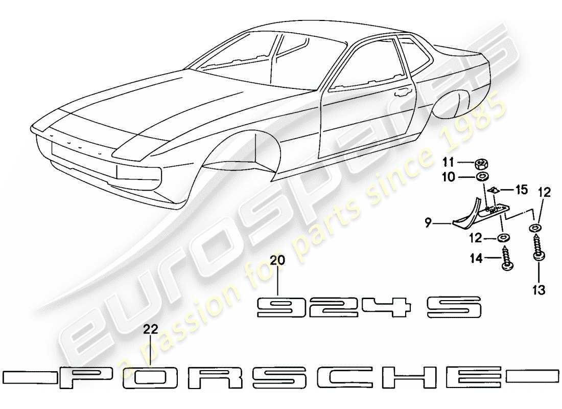 porsche 1986 (924s) cover - nameplates part diagram
