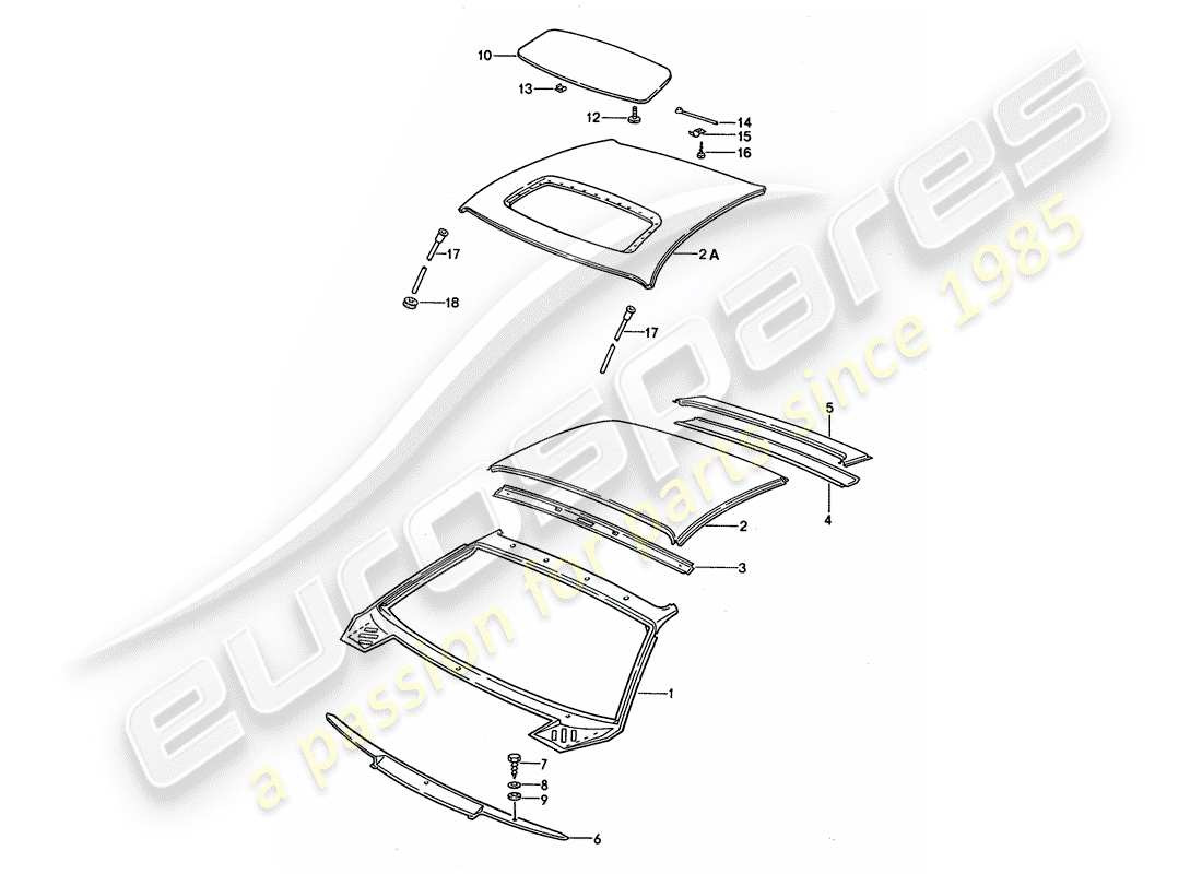porsche 1995 (928) roof - cowl part diagram