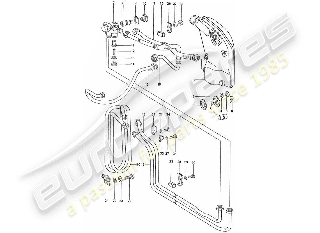 porsche 1976 (911) engine lubrication - radiator coil part diagram