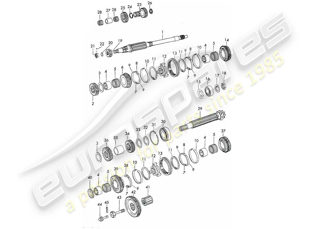 porsche 1969 (911/912) gears and shafts - sportomatic part diagram