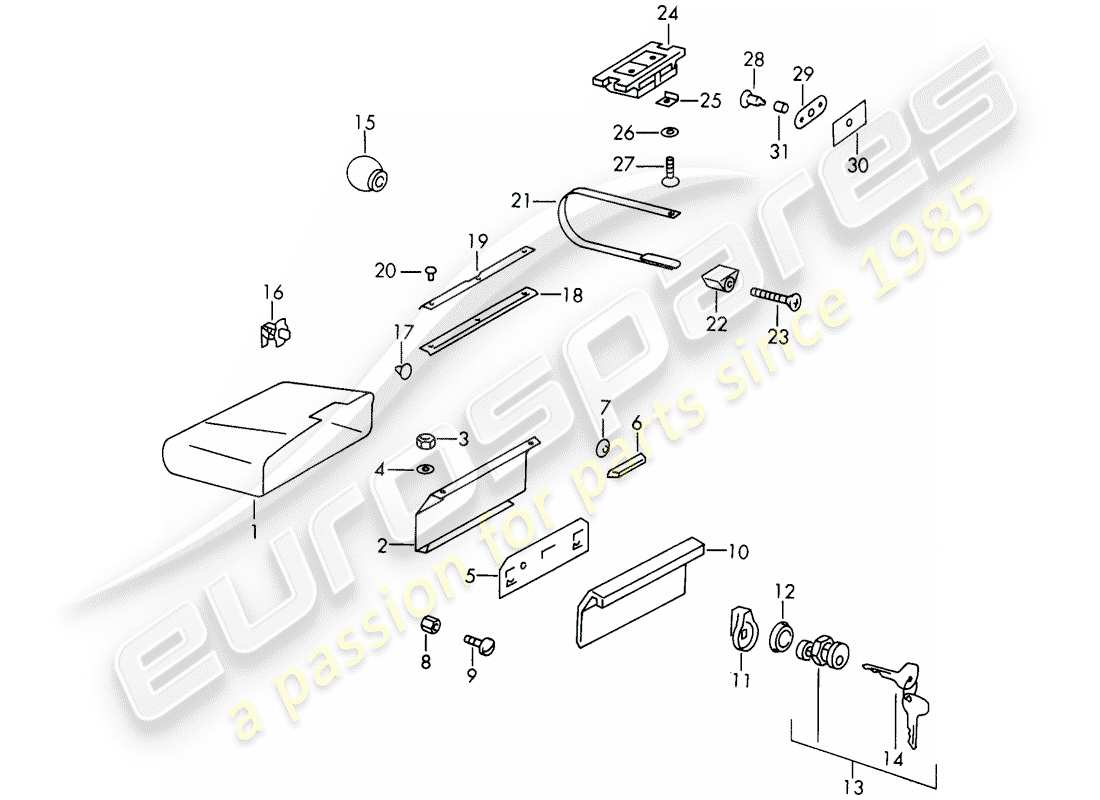 porsche 1965 (911/912) glove box part diagram