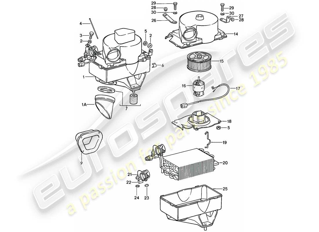 porsche 1987 (911) air conditioner - evaporator housing - single parts part diagram