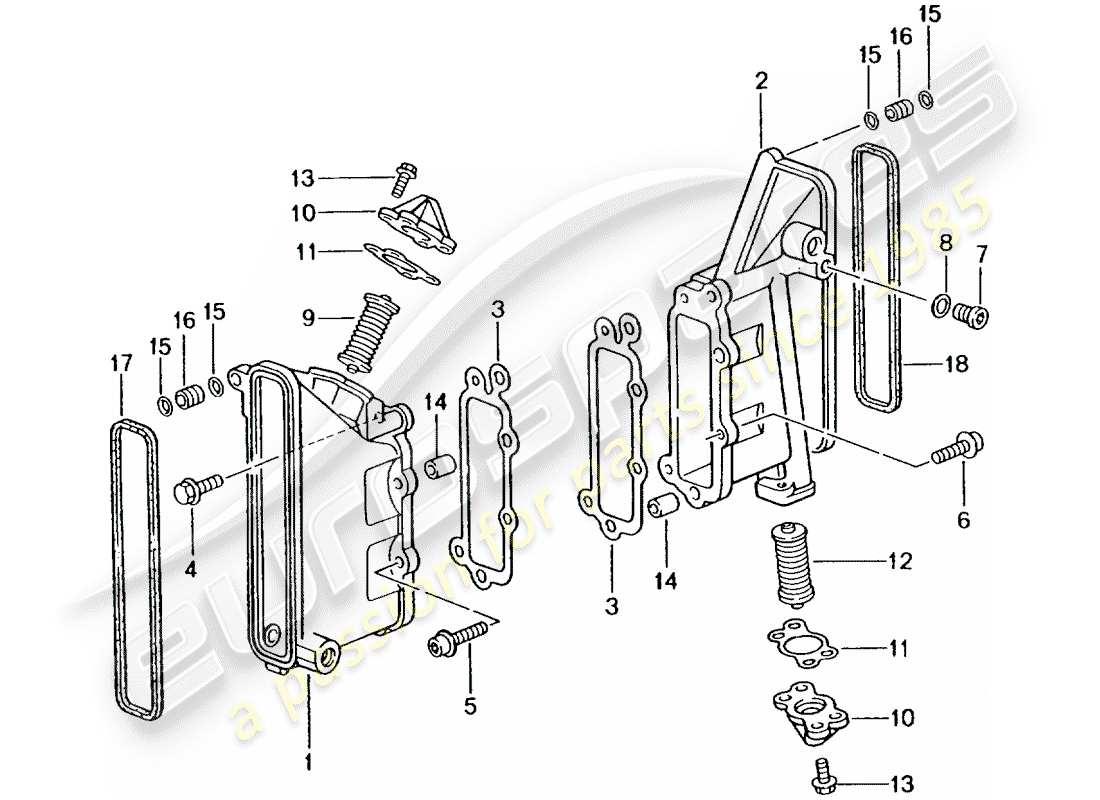 porsche 2004 (996 gt3) chain case - tensioner - chain parts diagram