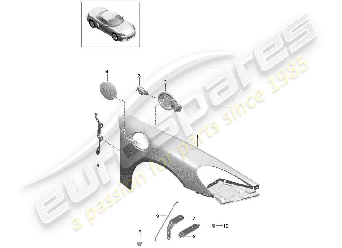 porsche 2018 (718 boxster) fender part diagram