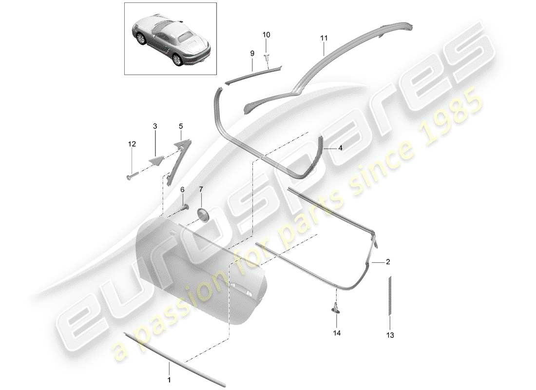 porsche 2018 (718 boxster) door seal part diagram