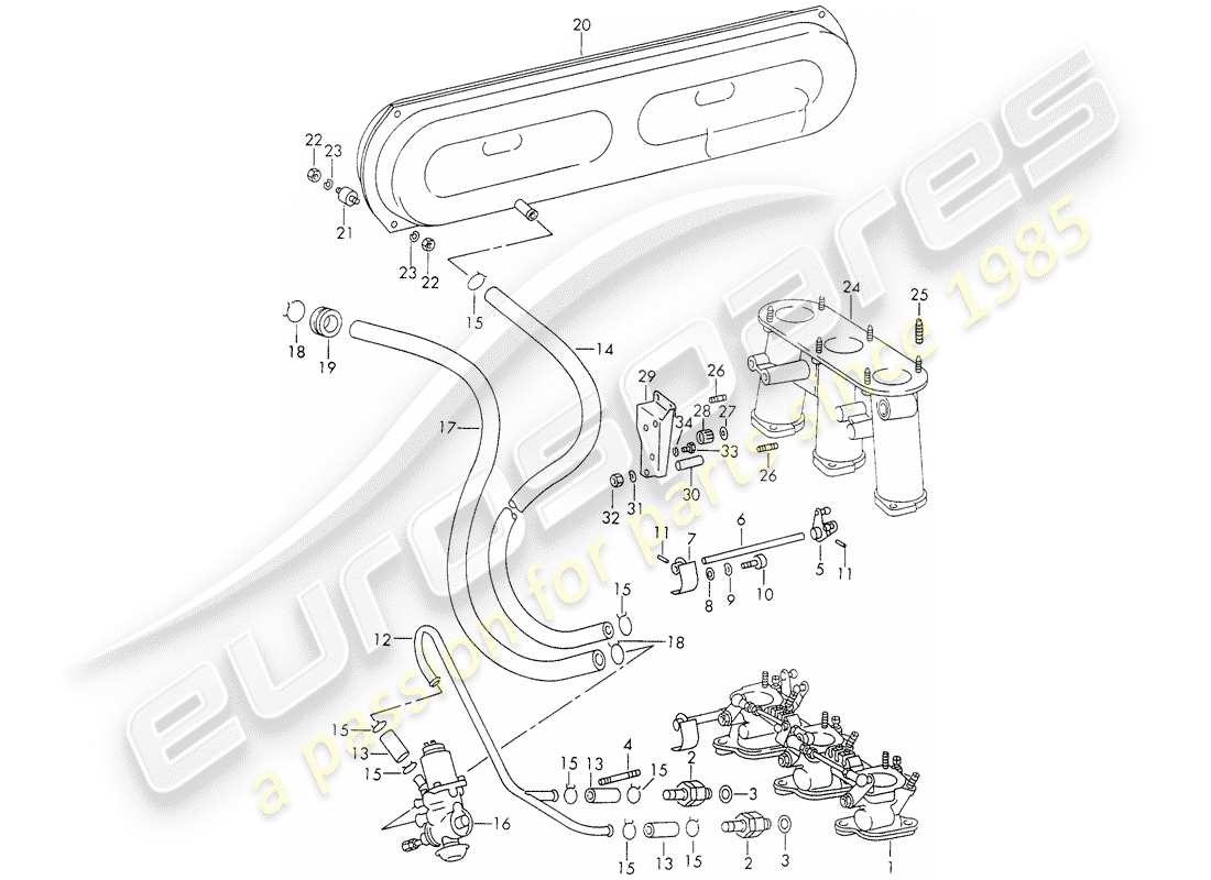 porsche 1972 (911) vacuum system - for - clutch release - injection system - d >> - mj 1971 part diagram