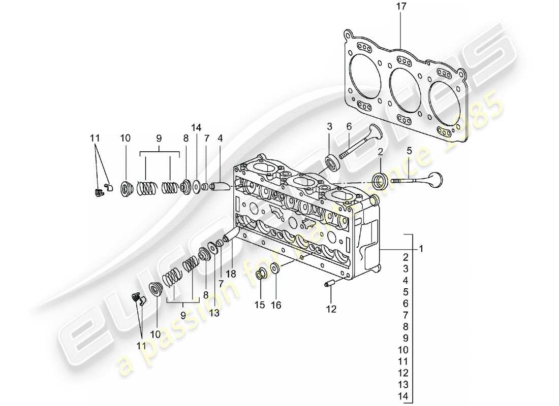 porsche 996 t/gt2 (2005) cylinder head part diagram