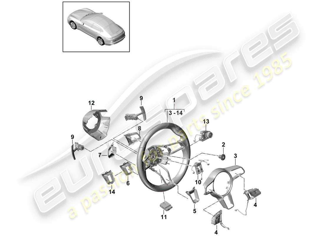 porsche panamera 971 (2018) steering wheel parts diagram