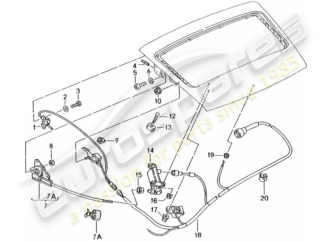 porsche 1994 (993) rear spoiler - driving mechanism part diagram