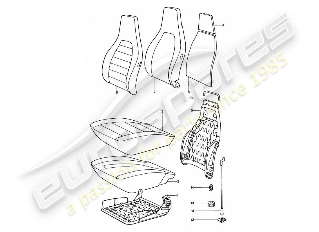 porsche 1976 (911 turbo) front seat - single parts part diagram