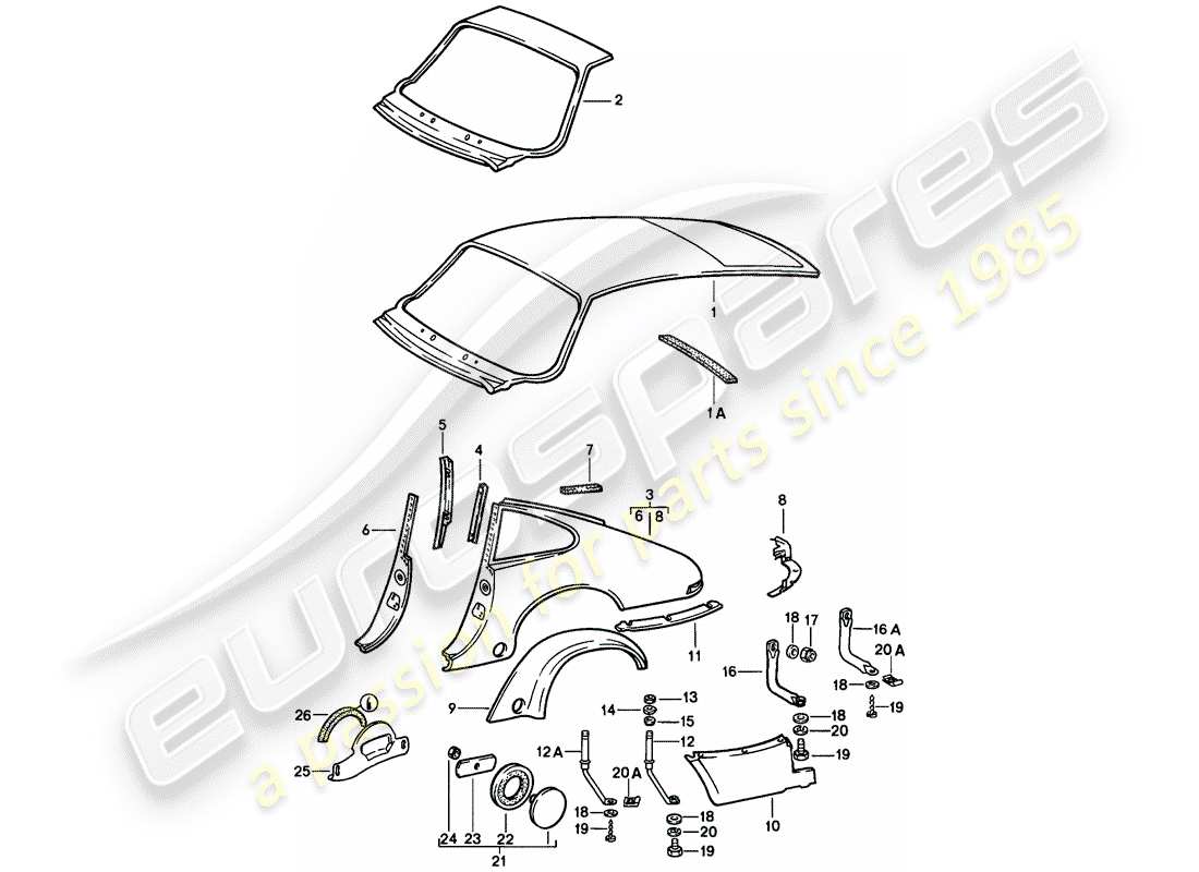 porsche 1986 (911) exterior panelling - to fit use workshop material - also use: part diagram