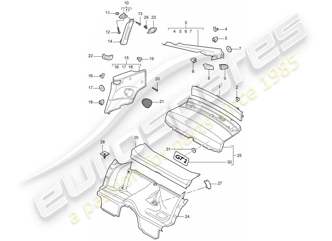 porsche 2009 997-2 turbo / gt2 trims part diagram