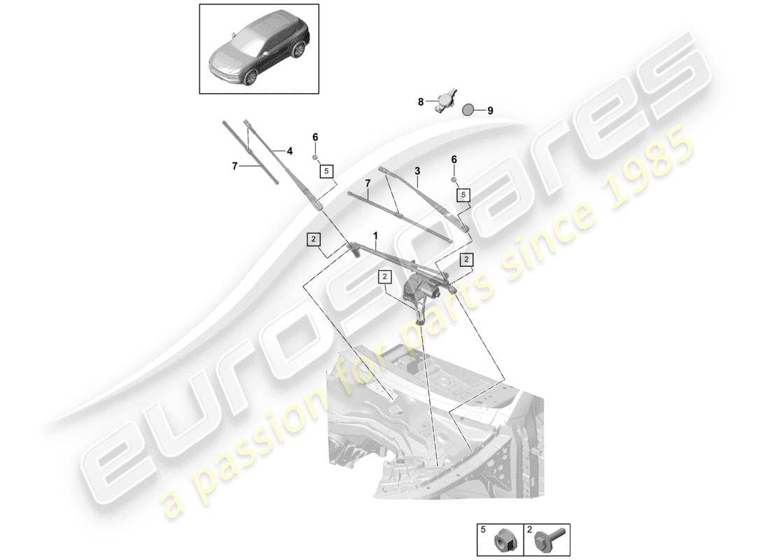 porsche 2020 (cayenne e3 9ya/9yb) windshield wiper system compl. part diagram