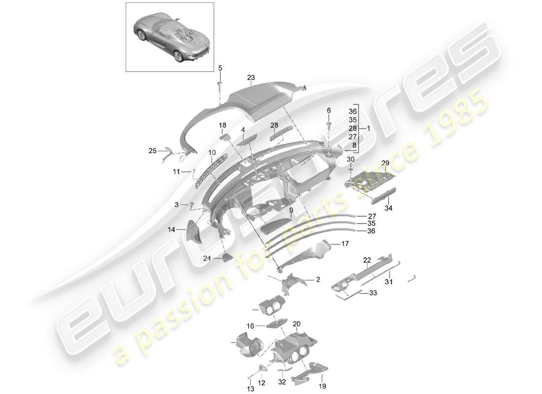porsche 2015 (918 spyder) dashboard part diagram