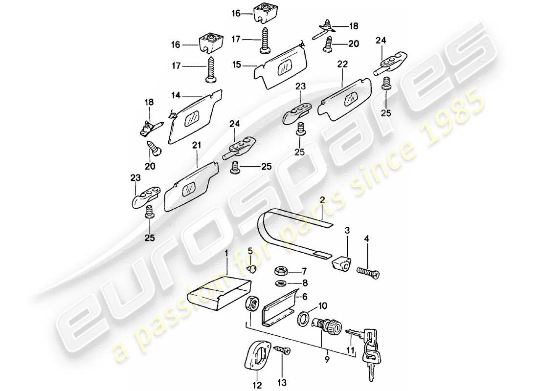 porsche 1978 (911) glove box - sun vizors part diagram