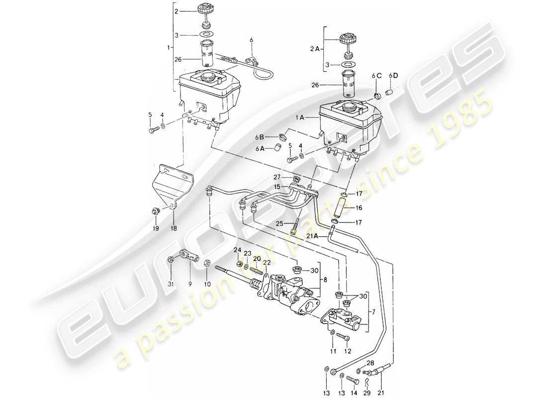 porsche 964 (1993) reservoir for - brake fluid - brake master cylinder - brake booster - - see technical information - gr.4 nr16/95 part diagram