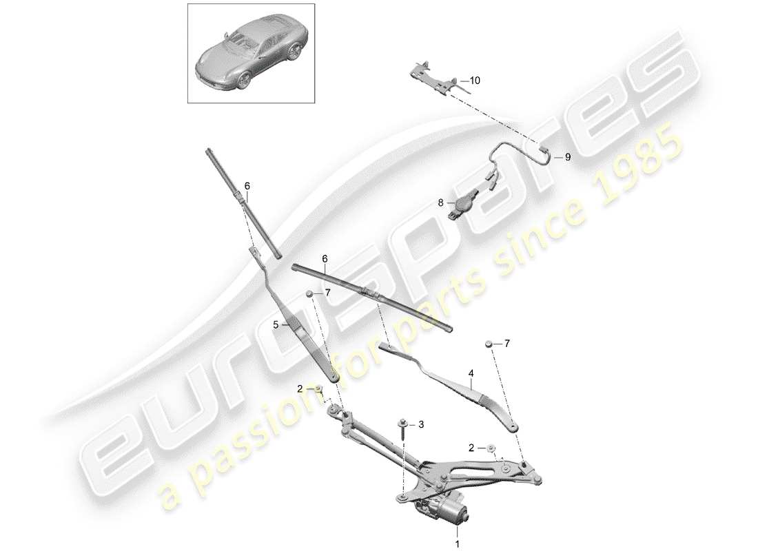 porsche 2012 (991-1) windscreen wiper system part diagram