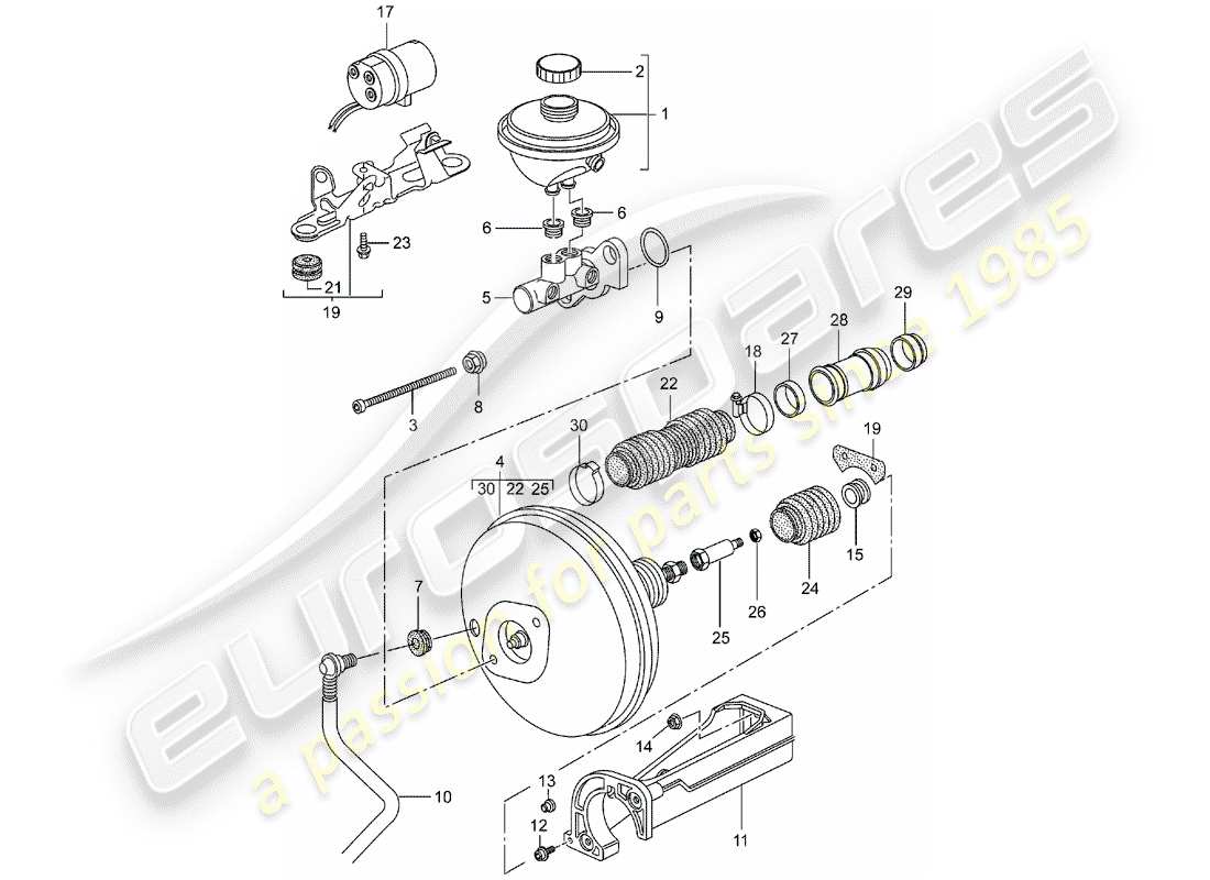 porsche 2001 (986 boxster) brake master cylinder - brake booster - clutch pump part diagram