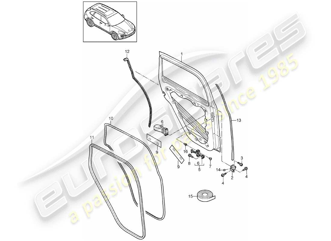 porsche 2017 (cayenne e2 92a) door shell part diagram