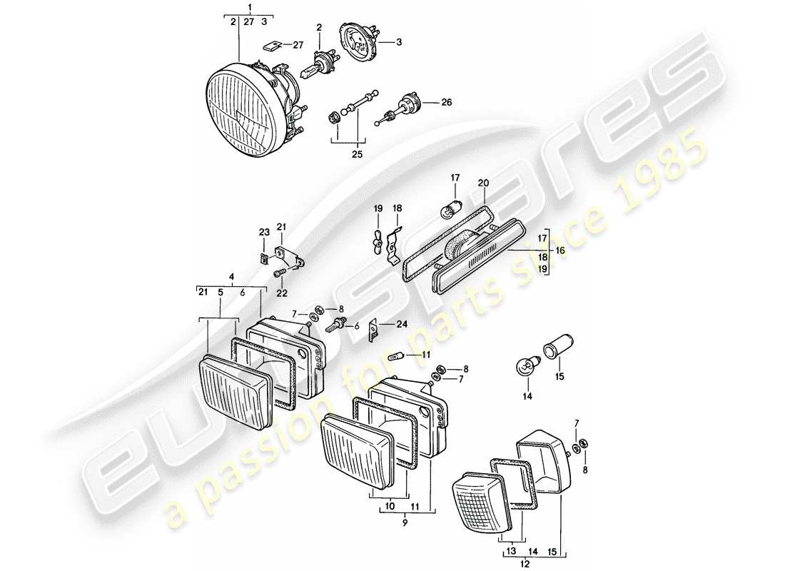 porsche 1986 (928) headlamp - turn signal - (sa) - f >> 92-fs840 666 - f 92fs8 40667>> - see group - 9/05/00 part diagram