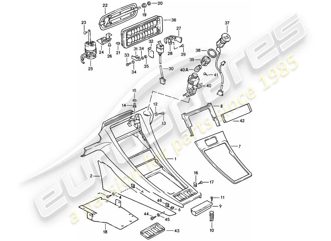 porsche 1984 (928) center console part diagram