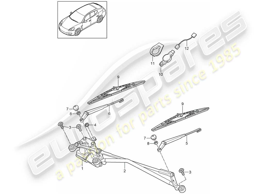 porsche 2010 (panamera 970) windshield wiper system compl. part diagram