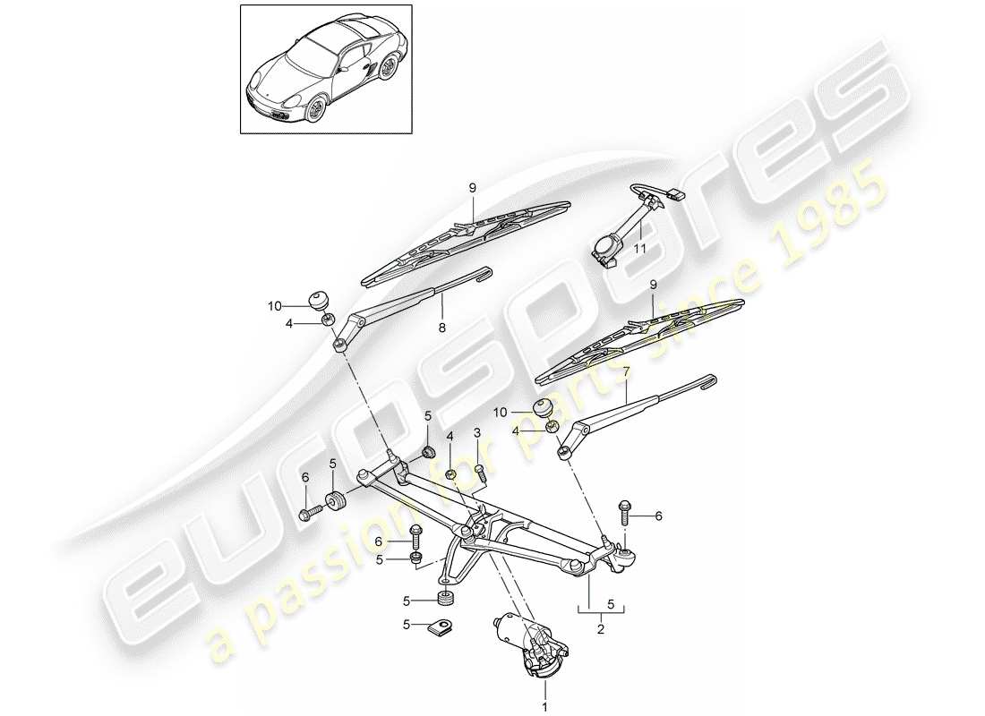 porsche 2012 (987 cayman) windshield wiper system compl. part diagram