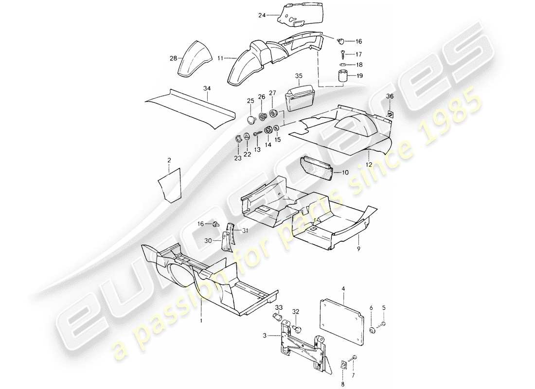 porsche 1992 (968) trims parts diagram