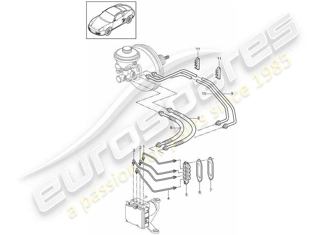 porsche 2011 (987 cayman) brake lines part diagram