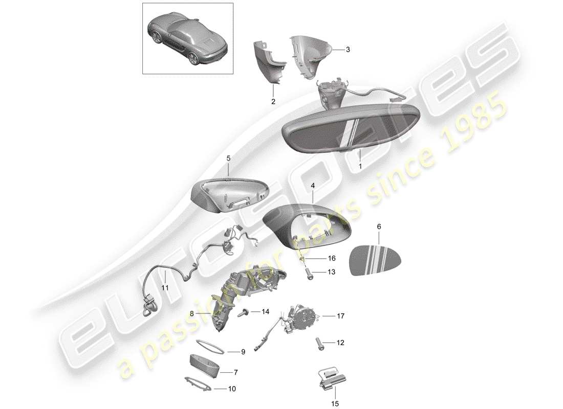 porsche 2012 (981 boxster) rear view mirror inner part diagram