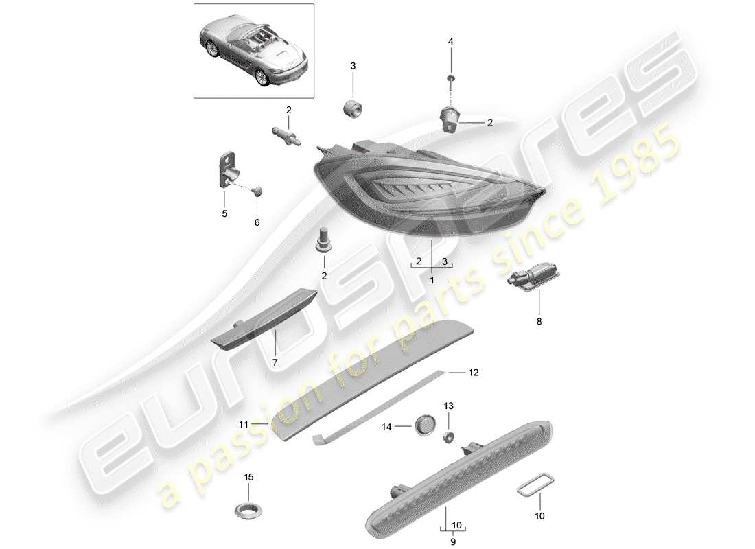 porsche 2013 (981 boxster) rear light parts diagram