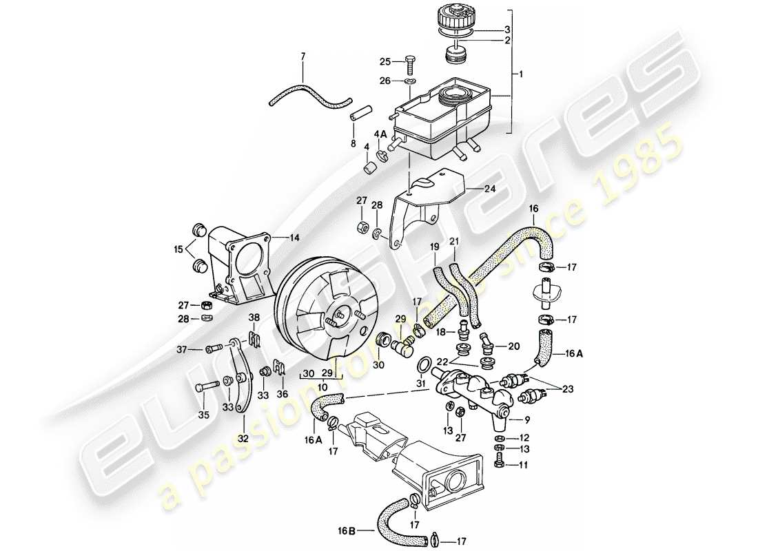 porsche 1987 (911) reservoir for - brake fluid - brake master cylinder part diagram
