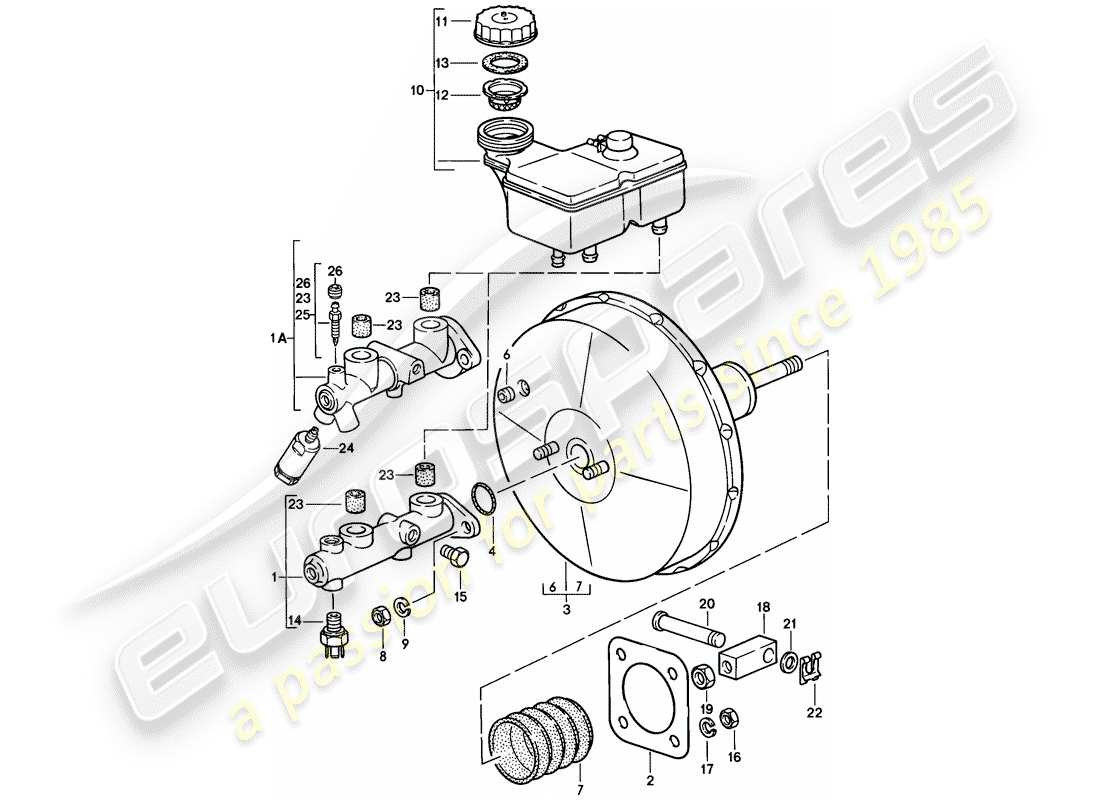 porsche 928 (1986) brake master cylinder - brake booster part diagram