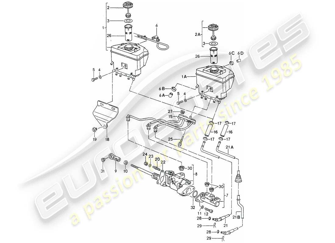 porsche 1998 (993) reservoir for - brake fluid - brake master cylinder - brake booster - - - see technical information - gr.4 nr16/95 part diagram