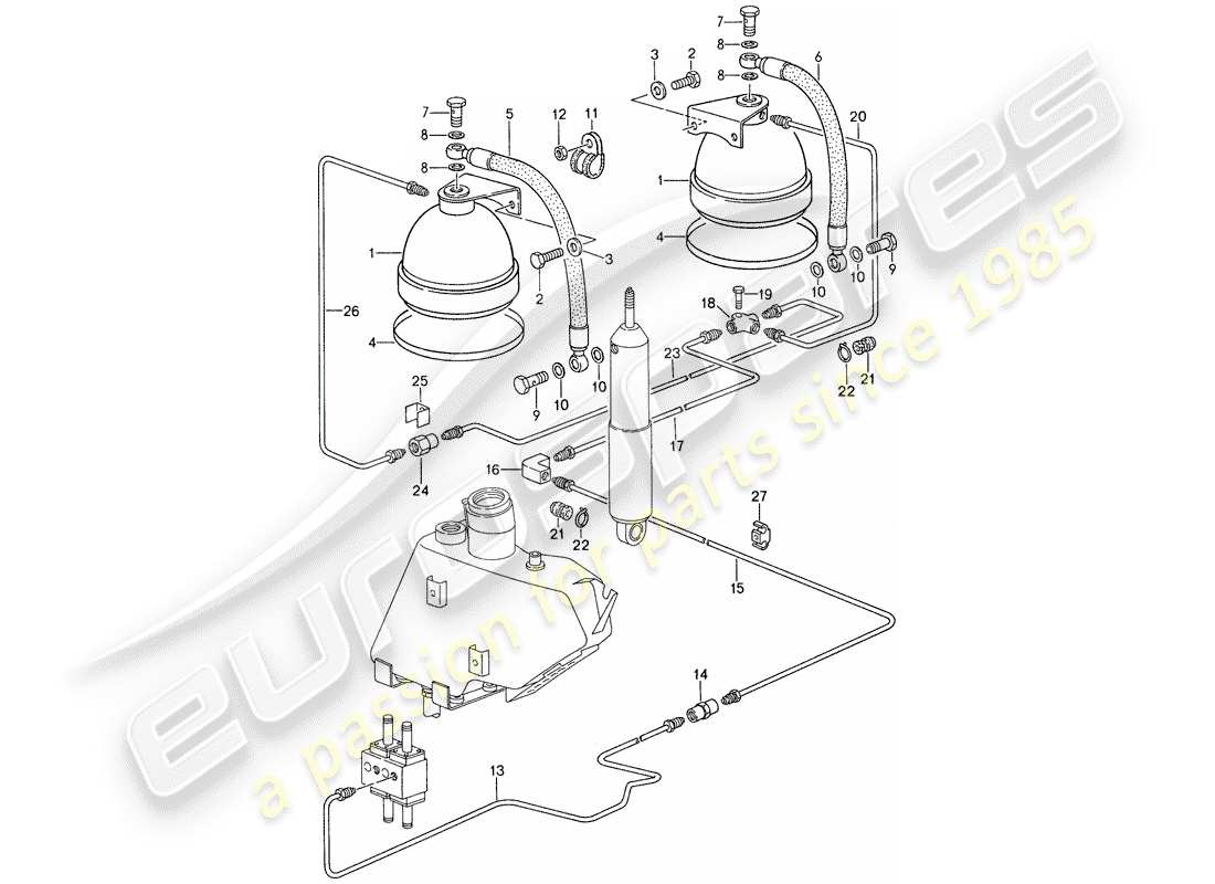 porsche 1987 (959) self levelling system - lines part diagram