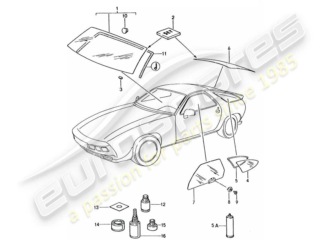 porsche 1993 (928) window glazing part diagram