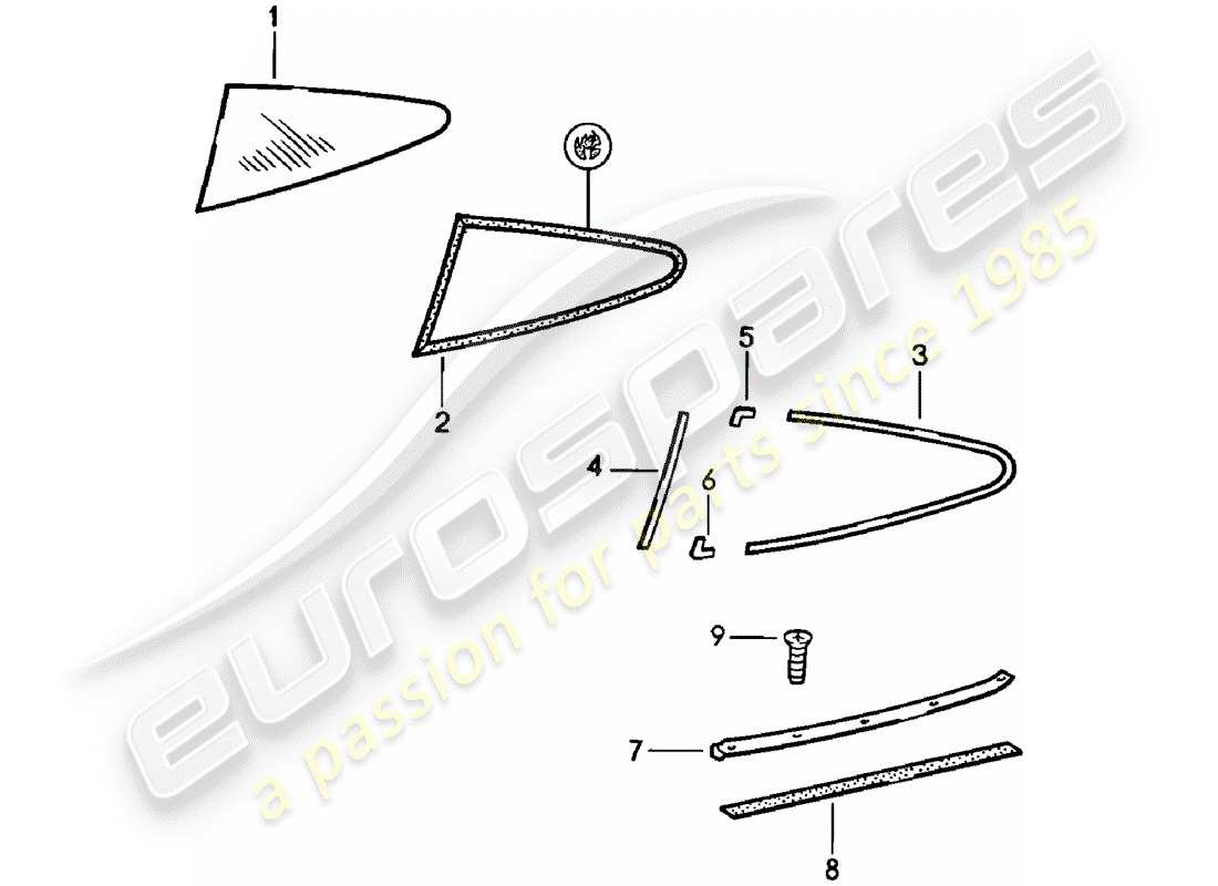porsche 1978 (911) window glazing part diagram