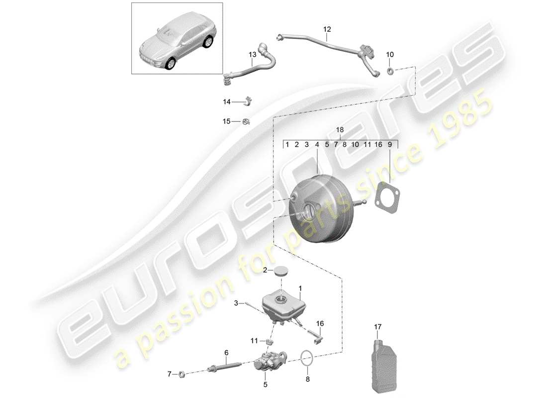 porsche 2018 (macan) brake master cylinder parts diagram
