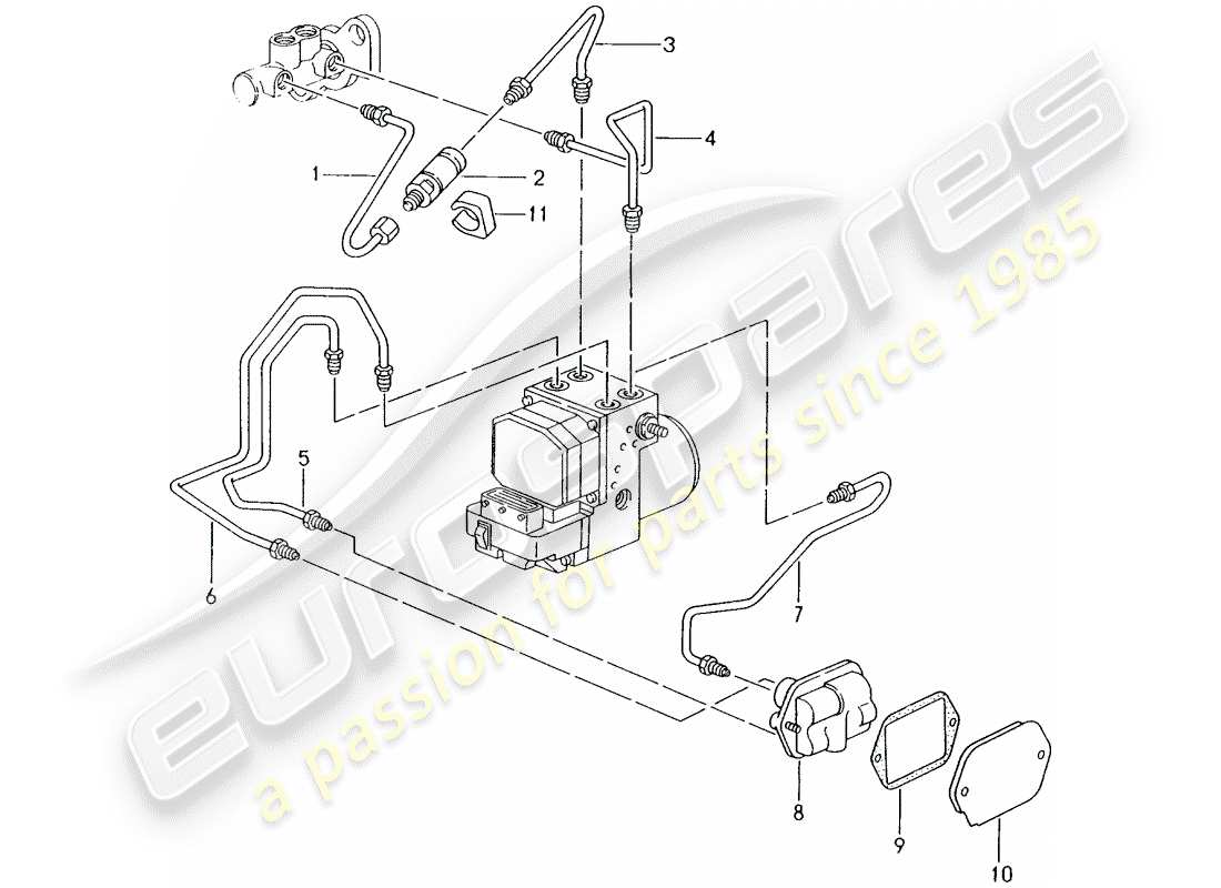 porsche 1997 (986 boxster) brake line - front end part diagram