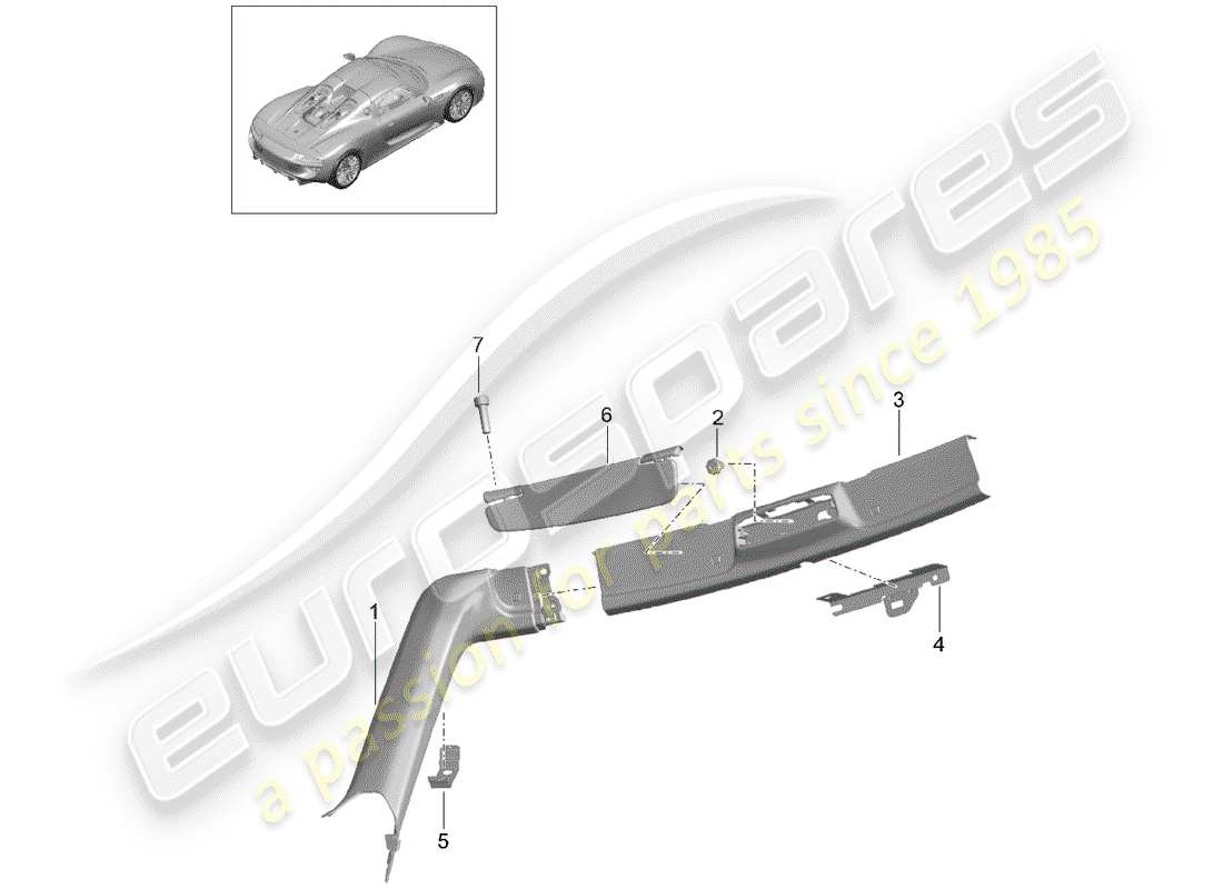 porsche 2015 (918 spyder) sun vizors part diagram