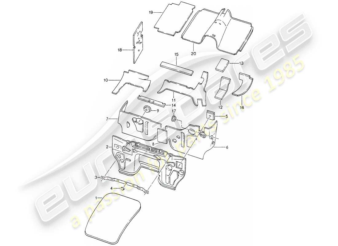 porsche 1988 (928) body shell - sound proofing 1 part diagram