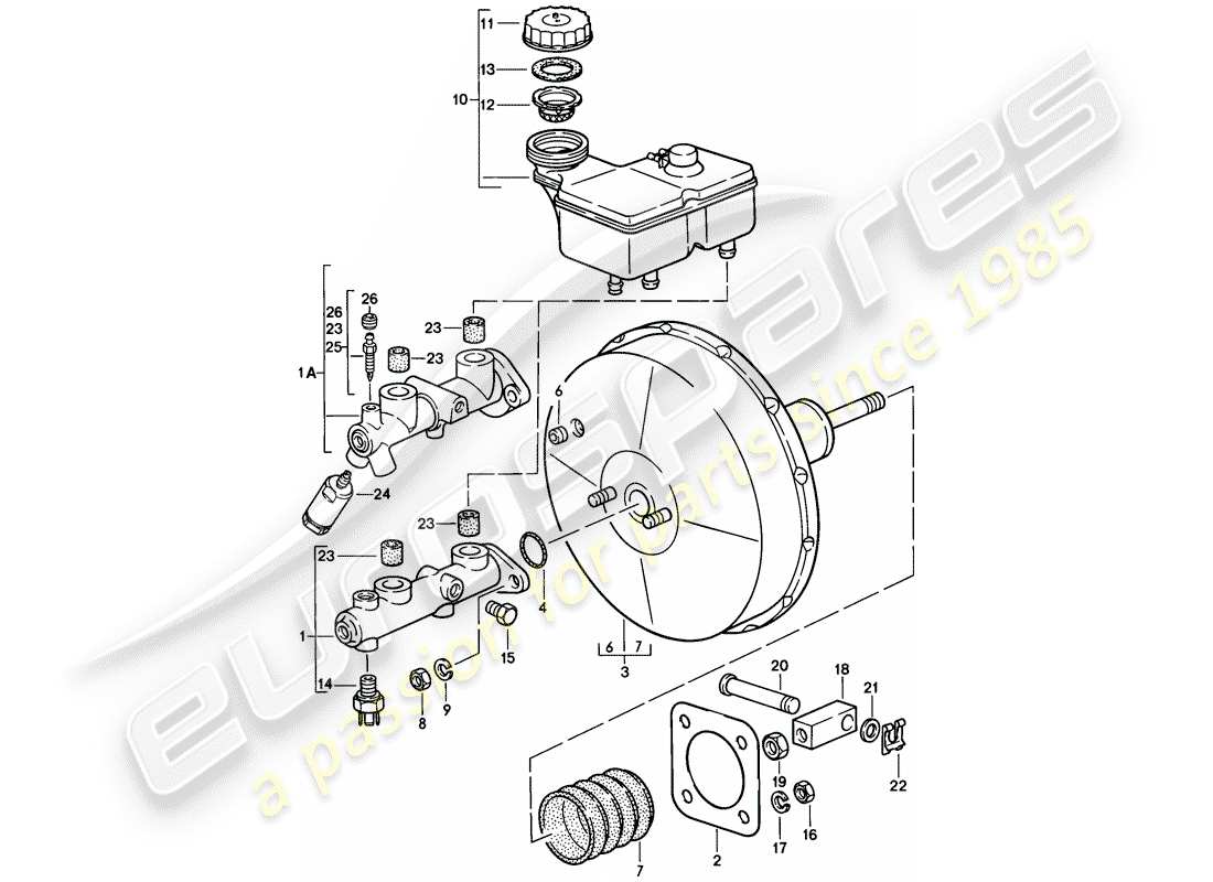 porsche 1983 (928) brake master cylinder - brake booster part diagram